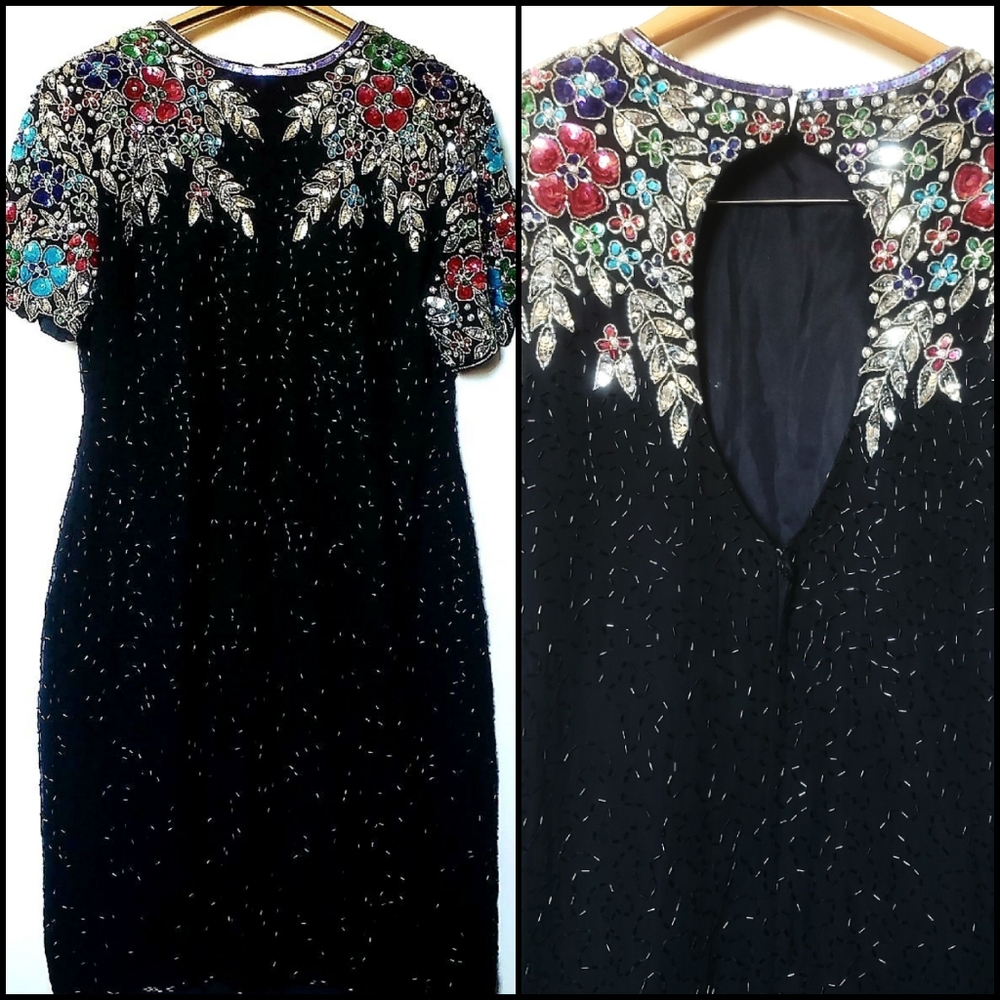 STENAY Vintage Silk Beaded/Sequin Floral Dress!